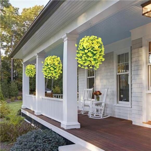 2 PCS Artificial Hanging Flowers Fake Plants Outdoor, Silk Morning Glory - Picture 6 of 8